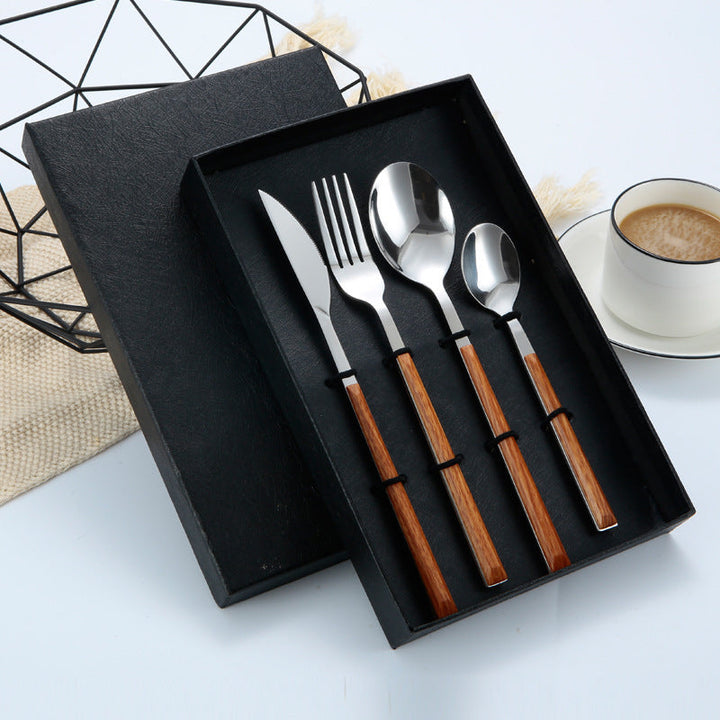 Elevate Your Dining Experience with the Stainless Steel Imitation Wooden Handle Cutlery Set