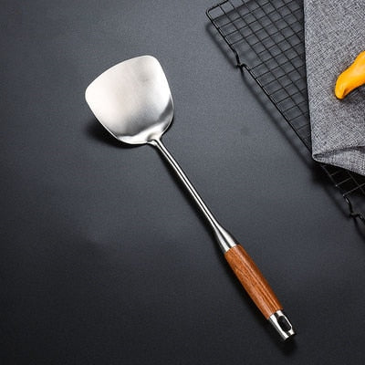 Elevate Your Cooking with Our 304 Stainless Steel Huali Wooden Spoon Kitchen Utensils