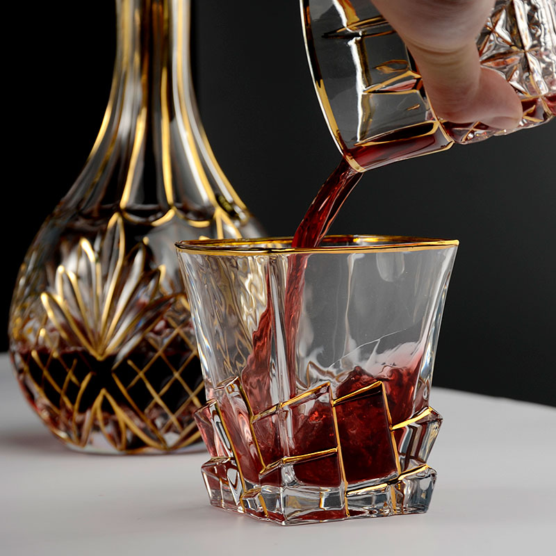 Two Piece Gold Crystal Glass Set Elegant Drinkware Design