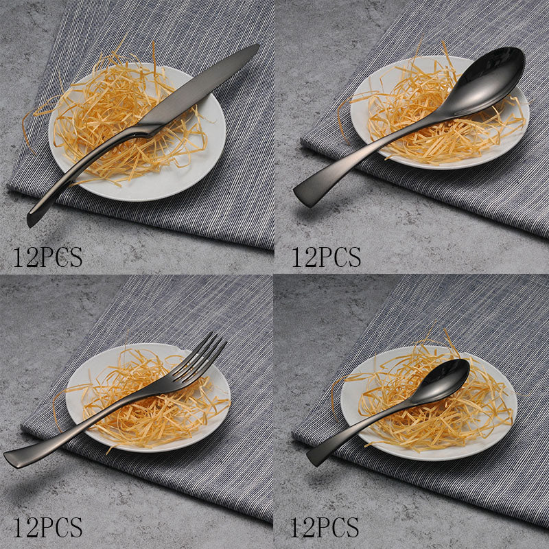 4-Piece Black Stainless Steel Cutlery Set Mirror Polished Dinnerware
