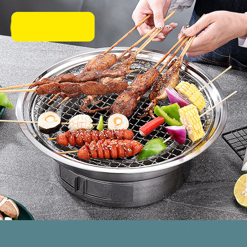 Stainless Steel Charcoal BBQ Grill Nonstick Portable Outdoor Round Grill
