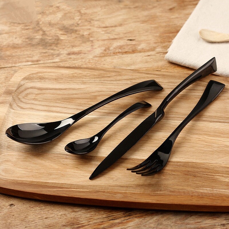 Black Stainless Steel Fork and Knife Dinnerware Set