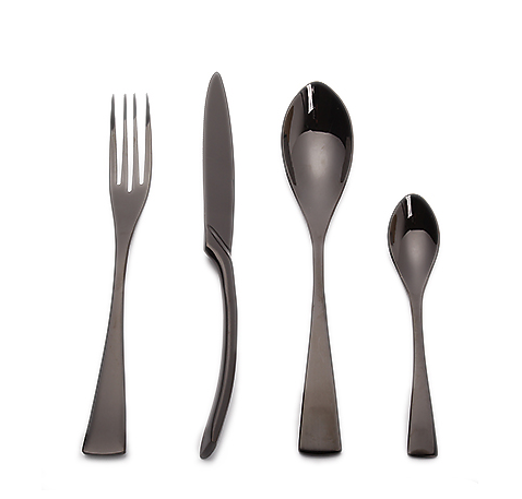 4-Piece Black Stainless Steel Cutlery Set Mirror Polished Dinnerware
