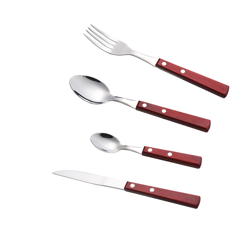 304 Stainless Steel Cutlery Set With Natural Wood Handles