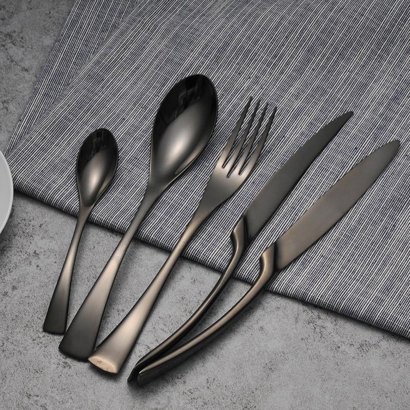4-Piece Black Stainless Steel Cutlery Set Mirror Polished Dinnerware