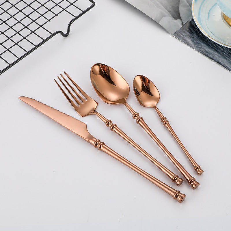 Stainless Steel Western Steak Knife, Fork, and Spoon Set