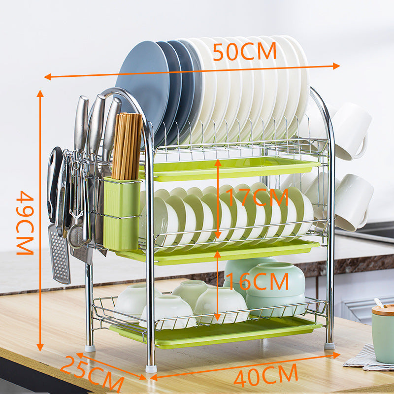 Multi-Layer Floor Dish Rack Kitchen Countertop Storage Organizer