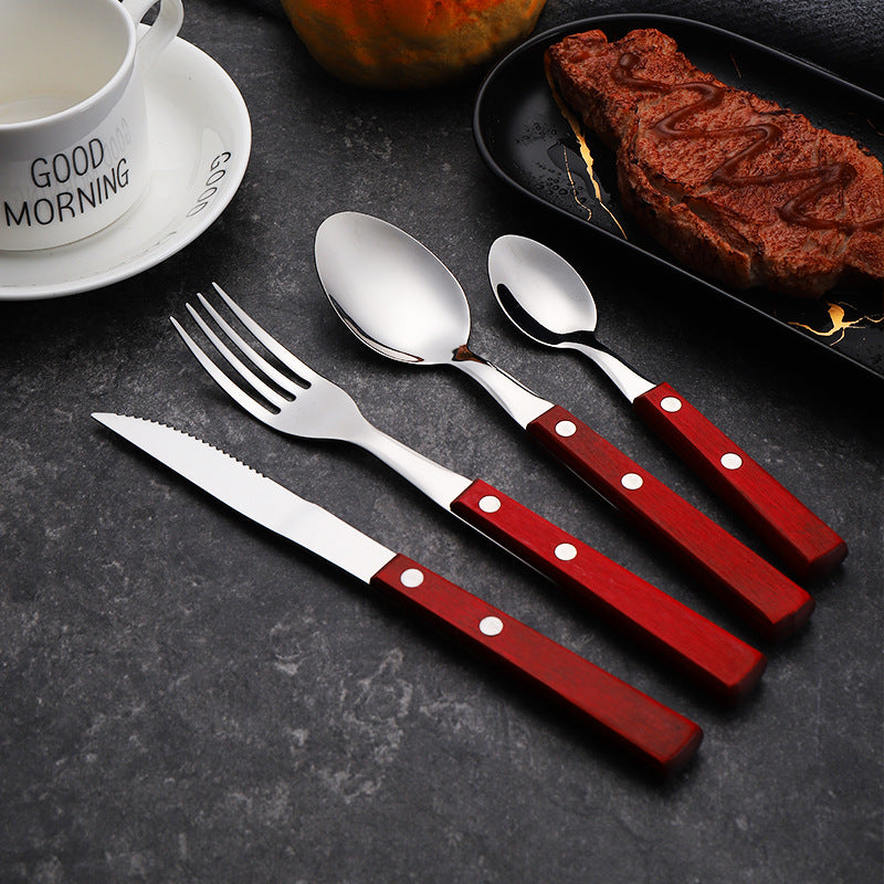 304 Stainless Steel Cutlery Set With Natural Wood Handles