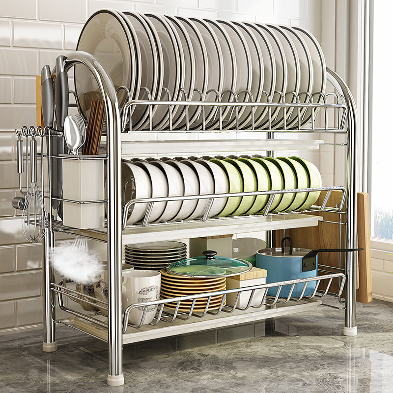Multi-Layer Floor Dish Rack Kitchen Countertop Storage Organizer