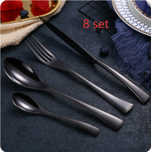 4-Piece Black Stainless Steel Cutlery Set Mirror Polished Dinnerware