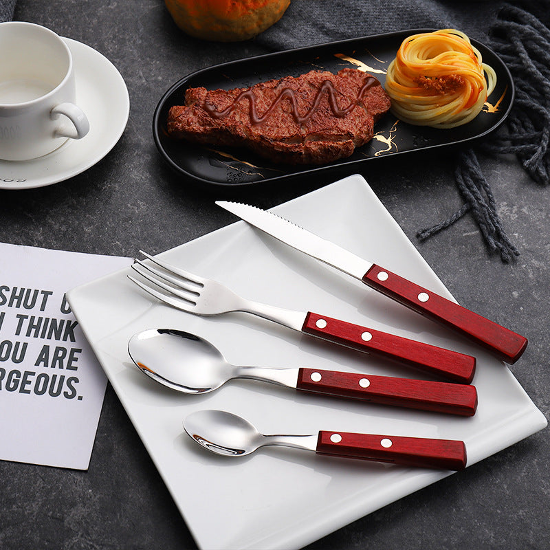 304 Stainless Steel Cutlery Set With Natural Wood Handles