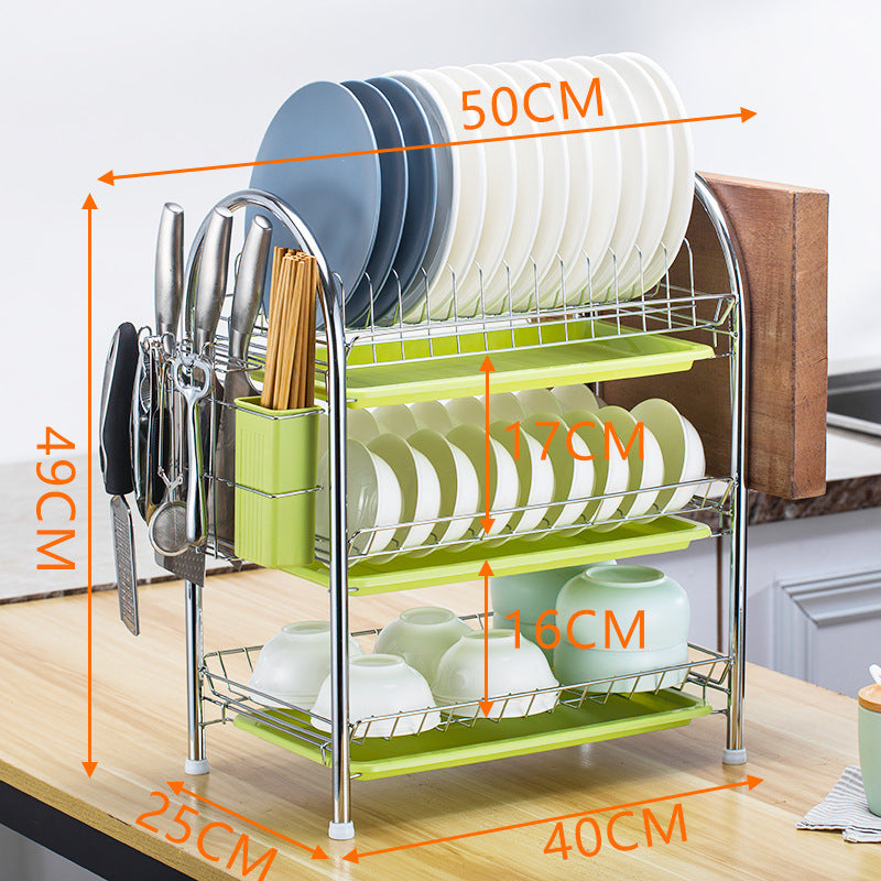 Multi-Layer Floor Dish Rack Kitchen Countertop Storage Organizer