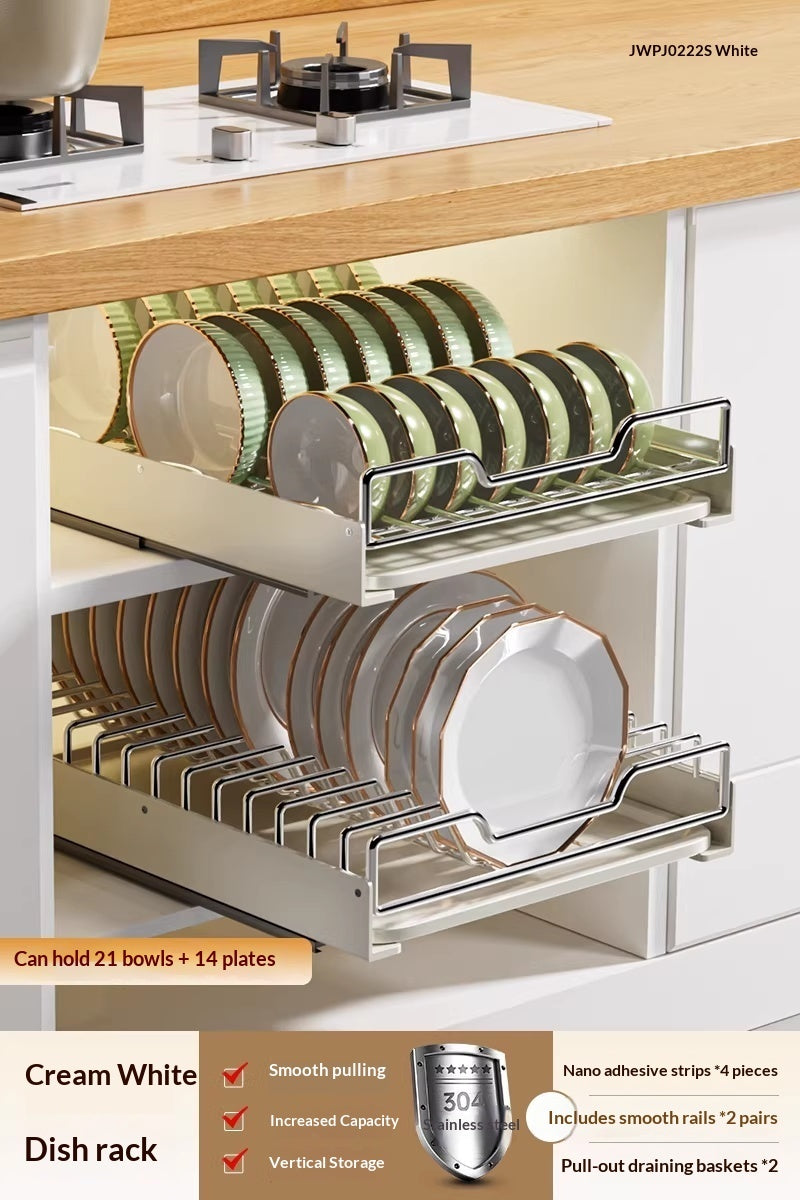 Stainless Steel Pull-Out Kitchen Cabinet Dish Rack Organizer