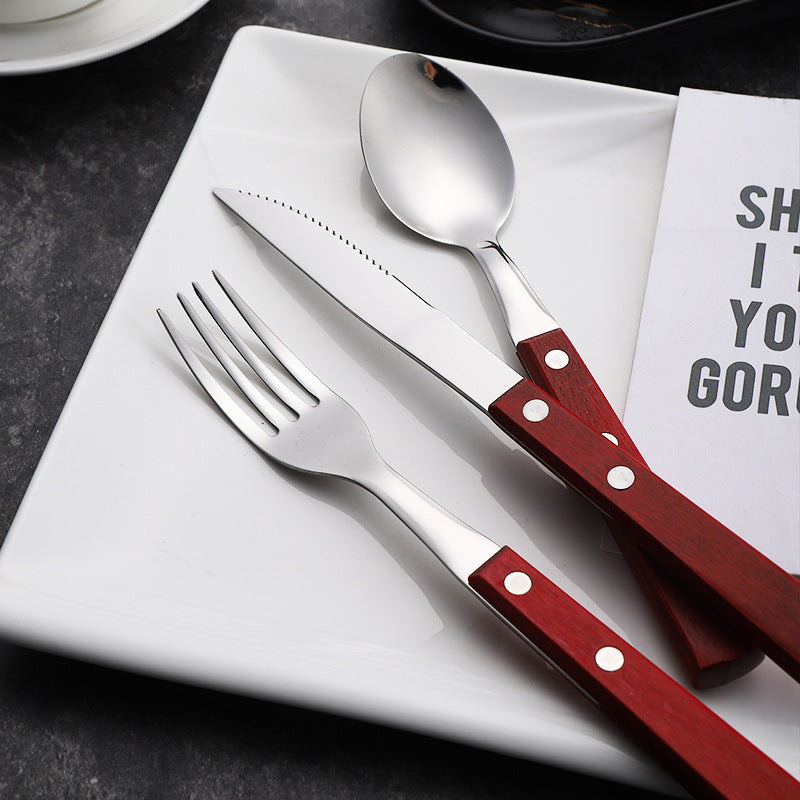 304 Stainless Steel Cutlery Set With Natural Wood Handles
