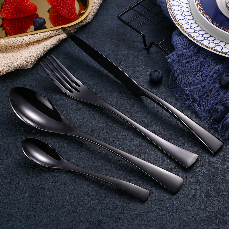 4-Piece Black Stainless Steel Cutlery Set Mirror Polished Dinnerware