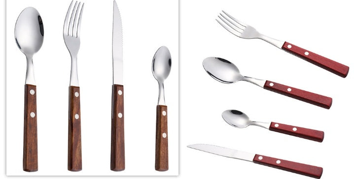 304 Stainless Steel Cutlery Set With Natural Wood Handles