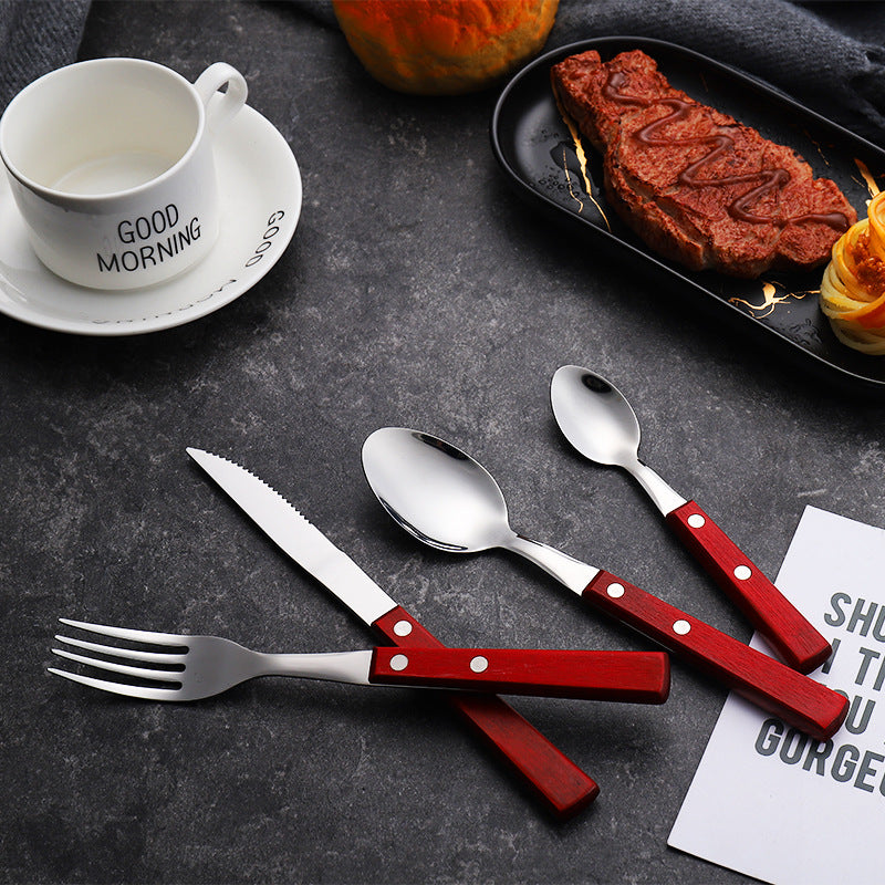 304 Stainless Steel Cutlery Set With Natural Wood Handles